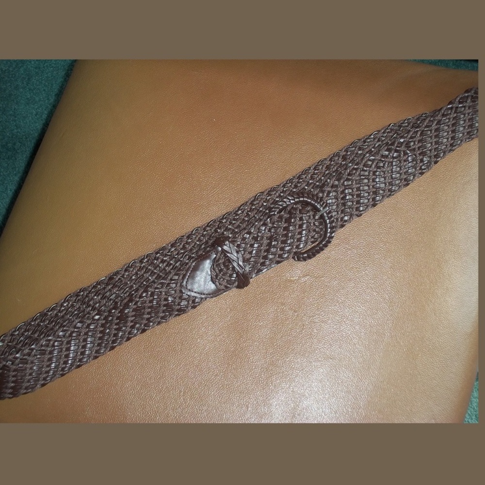 Brown Woven Textile w/Faux Leather Buckle Belt